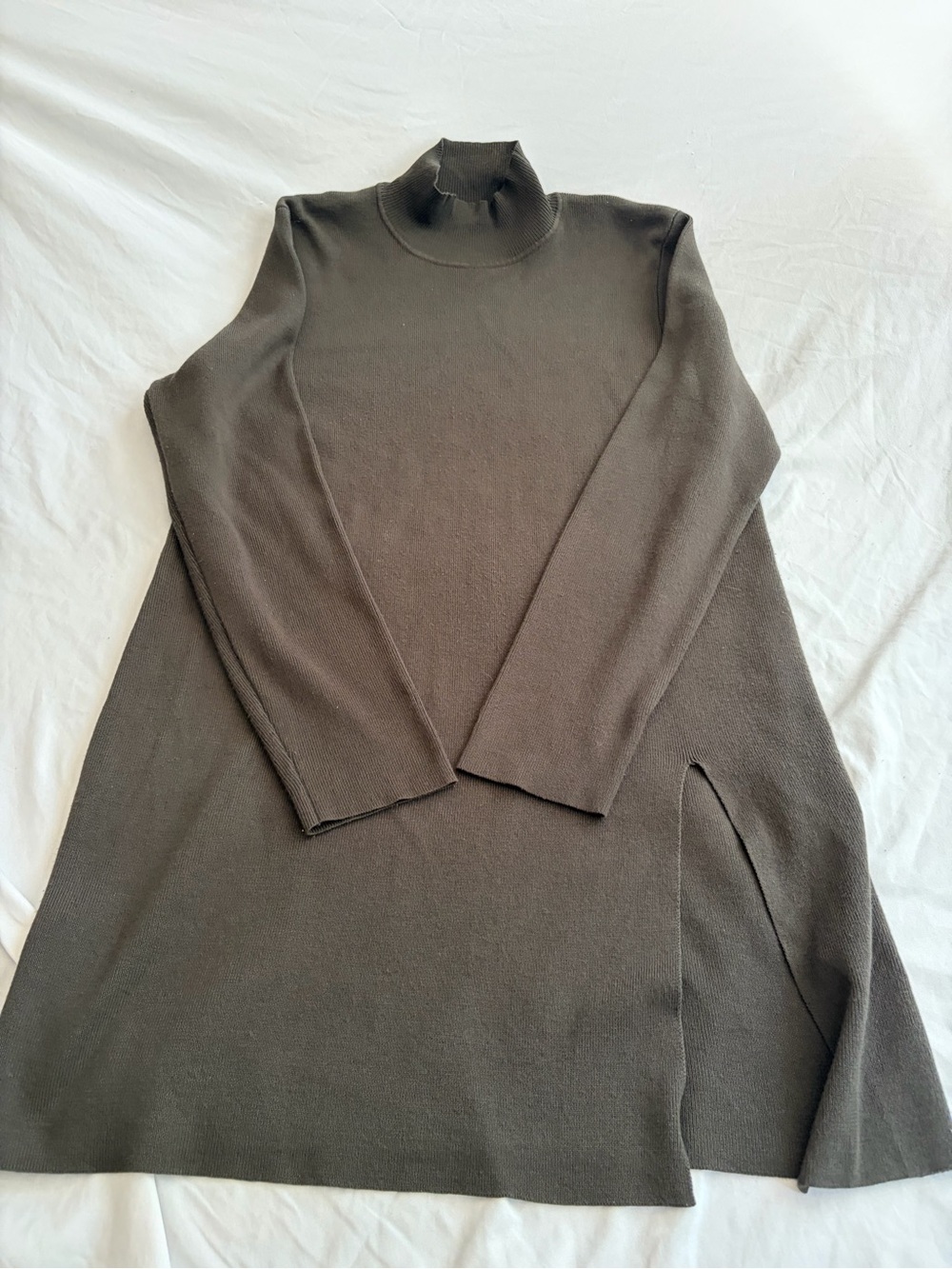 Cable & Gauge Olive Mock Neck Ribbed Long Sleeve Knit Dress Size L
